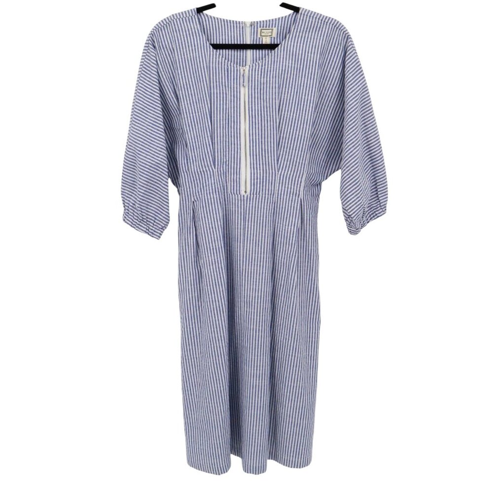Mo:Vint Linen Dress Womens M Blue Fishermancore Coastal‎ Grandma Elevated Basic